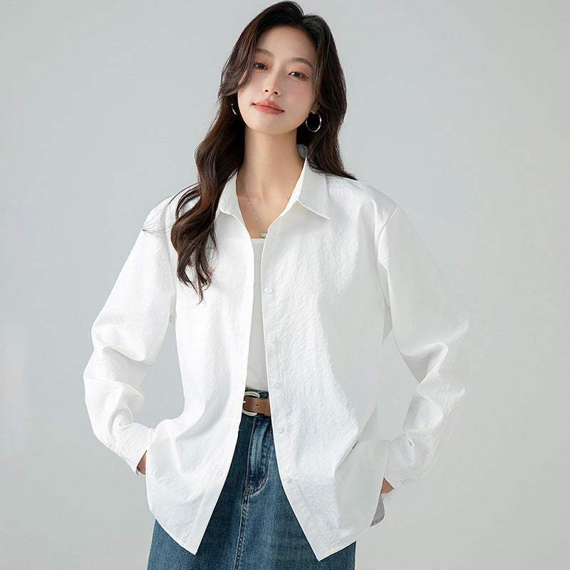 Women's Loose Long-sleeved Shirt Solid Color Spring Blouse