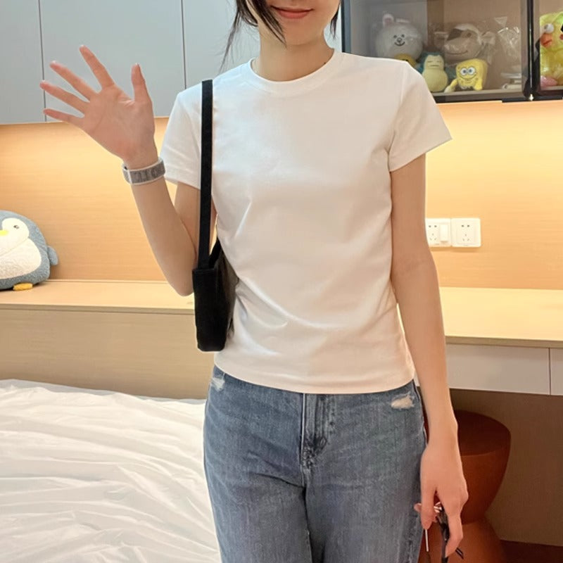 Women's Slim Fit Slimming Inner Basic Style Collar Solid Color Bottoming Women's T-shirt