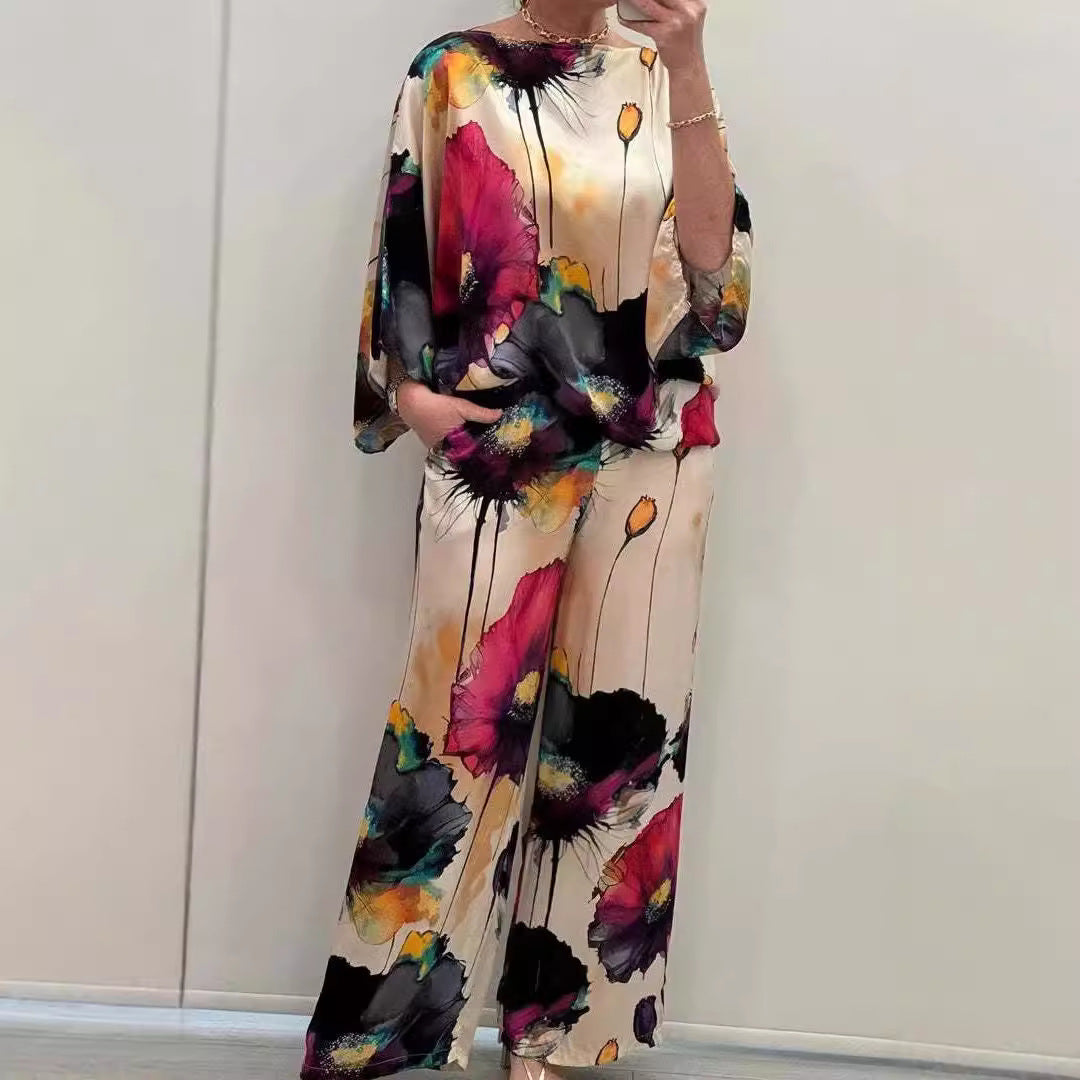Urban Elegant Loose Printed Batwing Sleeve Suits