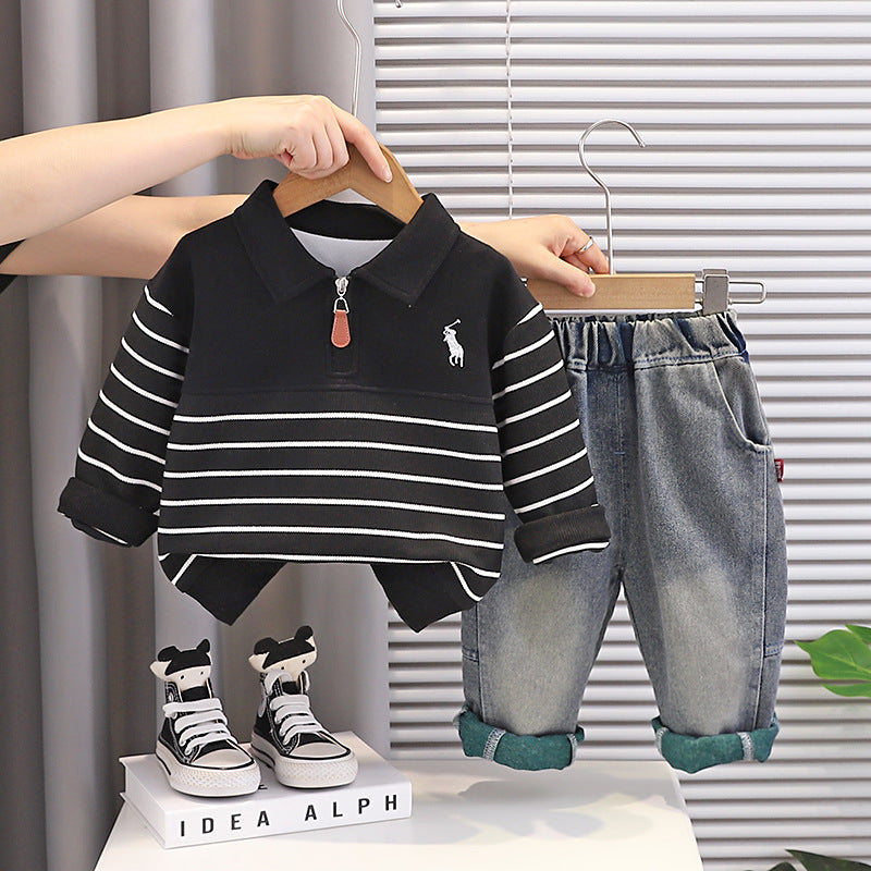 Children's Boys Sweater Clothing Striped Shirt Long-sleeved Jeans Children's Suit
