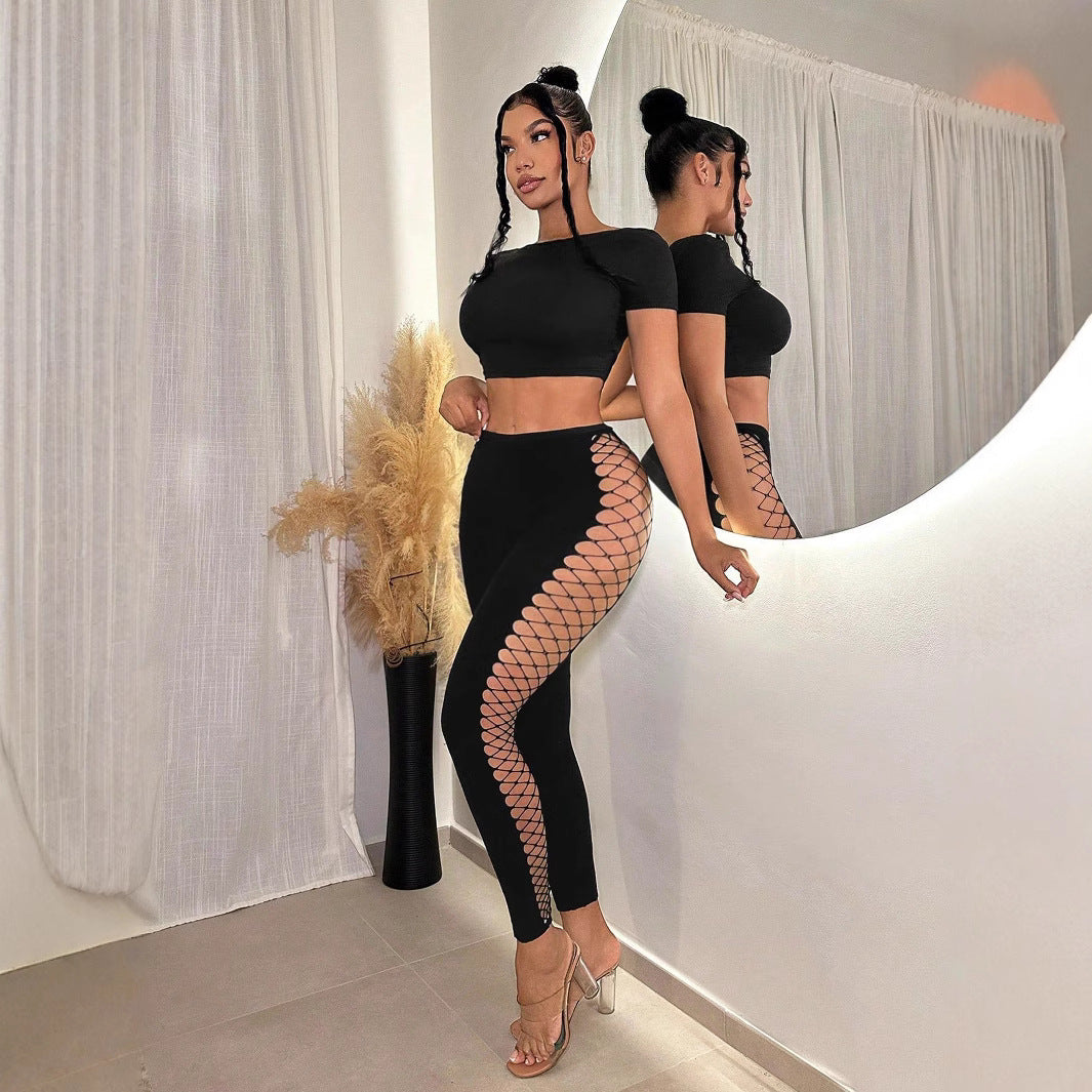 Women's Spring Fishnet Sexy Fashion High Elastic Knitted Trousers Pants