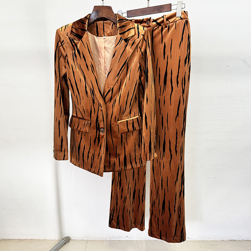 Glamorous Pretty Tiger Leather Print Long-sleeved Fashion Casual Suit