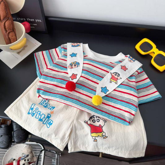 Children's Short-sleeved Shawl For Boys Fashionable Wide Loose Summer Outerwear Korean Children's Suit