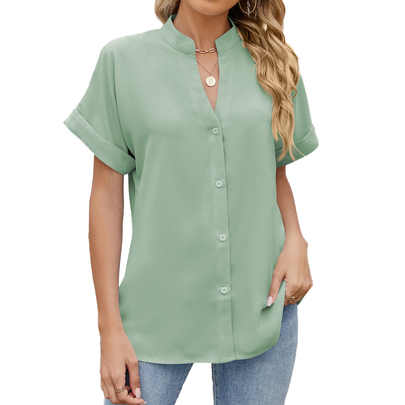 Versatile Solid Color Loose Sleeve Button Shorts