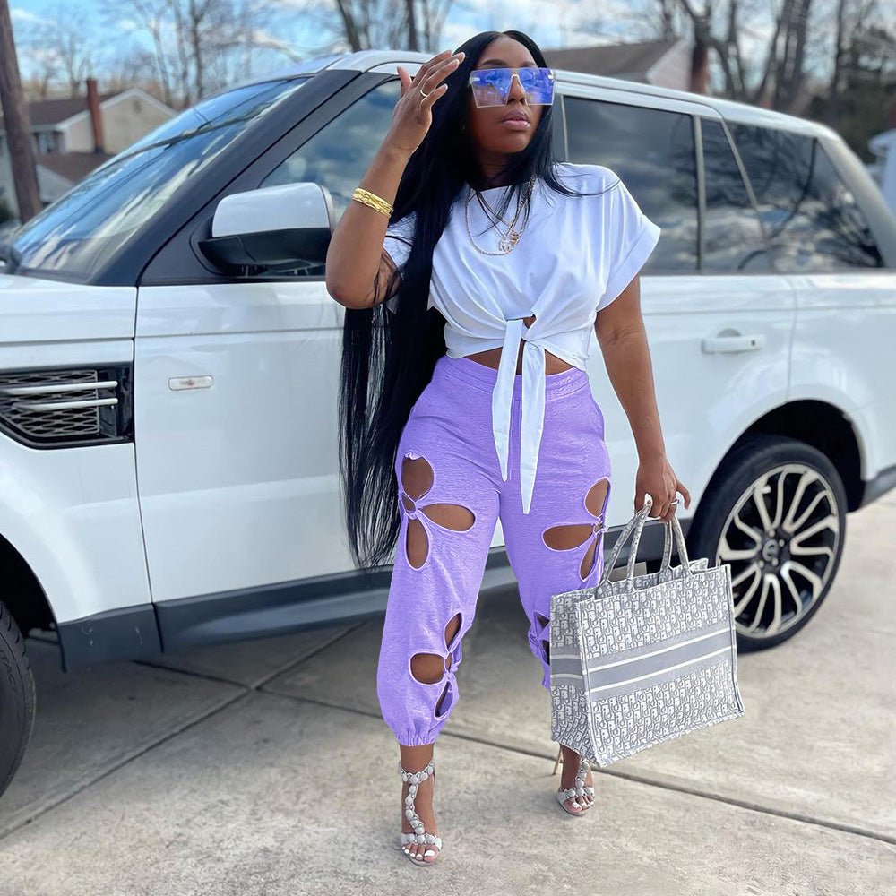 Fashion Creative Unique Women's Ripped Trousers Casual Pants