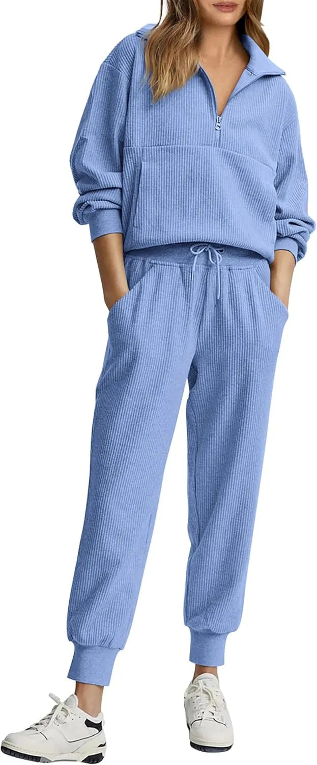 Unique Women's Half Zipper Long-sleeved Trousers Sweaters