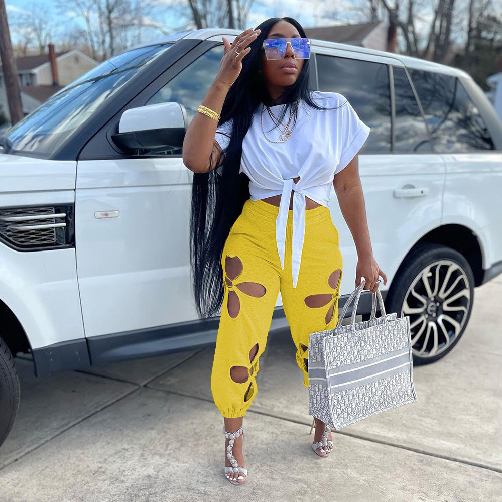 Fashion Creative Unique Women's Ripped Trousers Casual Pants