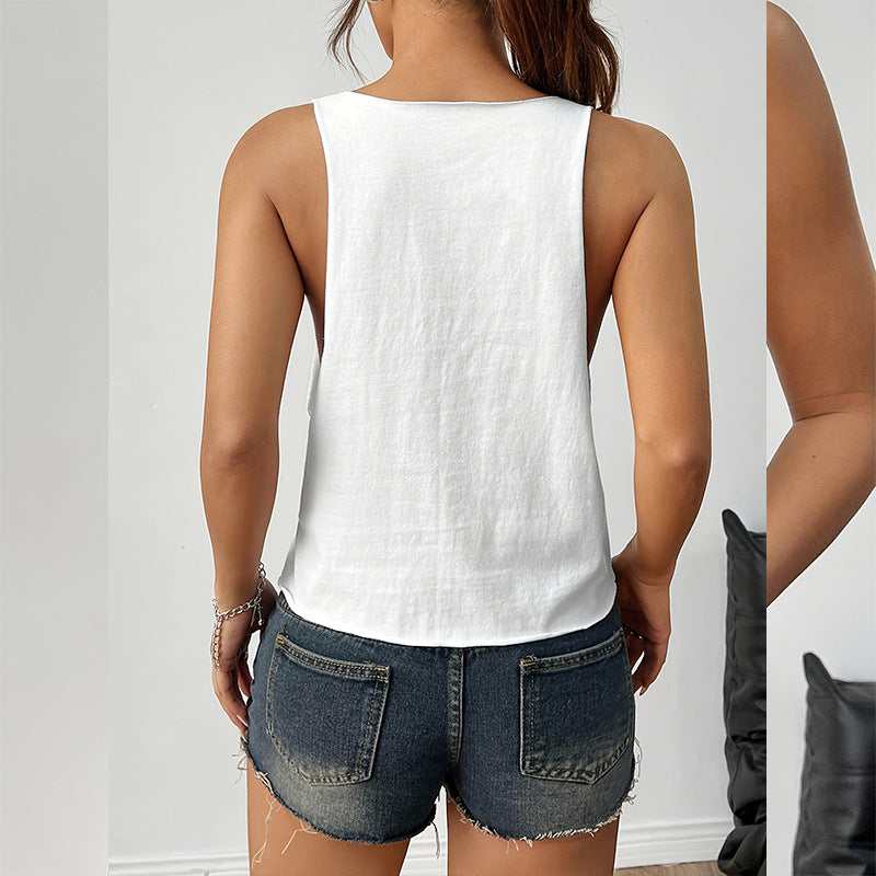 Durable Women's Sleeveless Loose Solid Color Vests