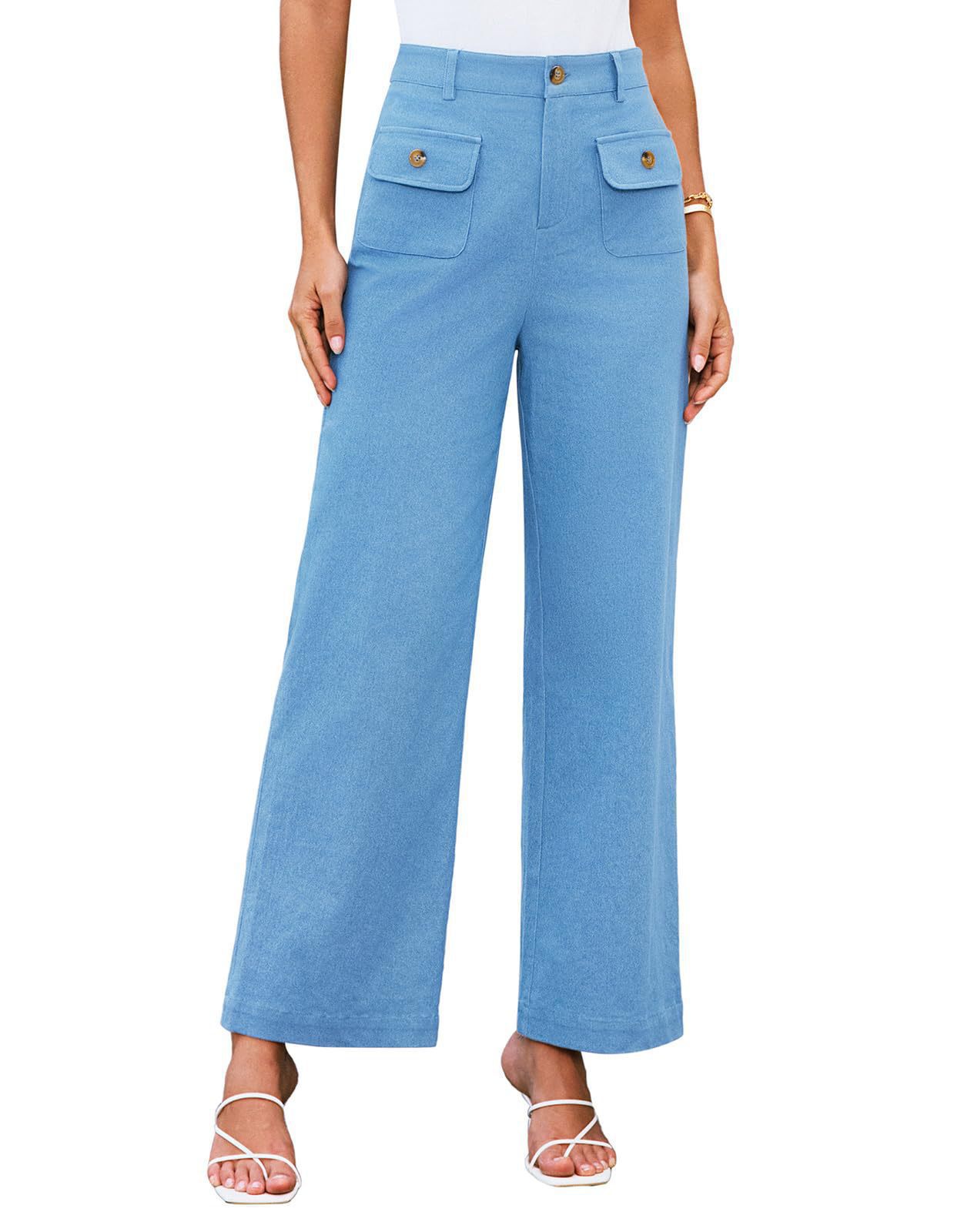 Women's Waist Wide Leg Stretch Trousers Formal Wear Business Work Belt Casual Pants