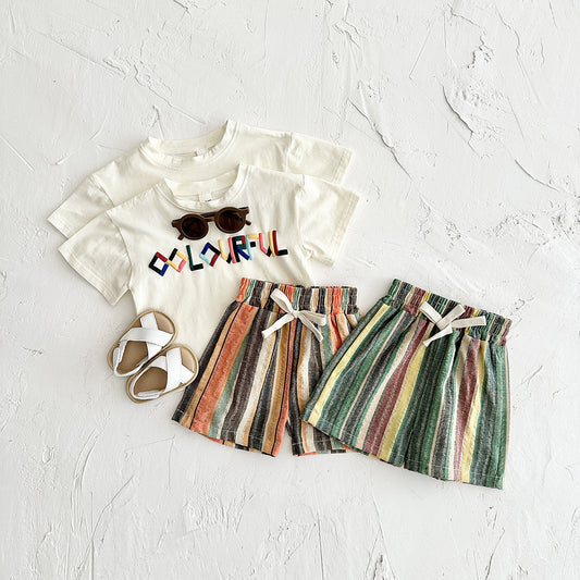 Children's Summer Clothing Letter Embroidered T-shirt Short Sleeve Children's Suit