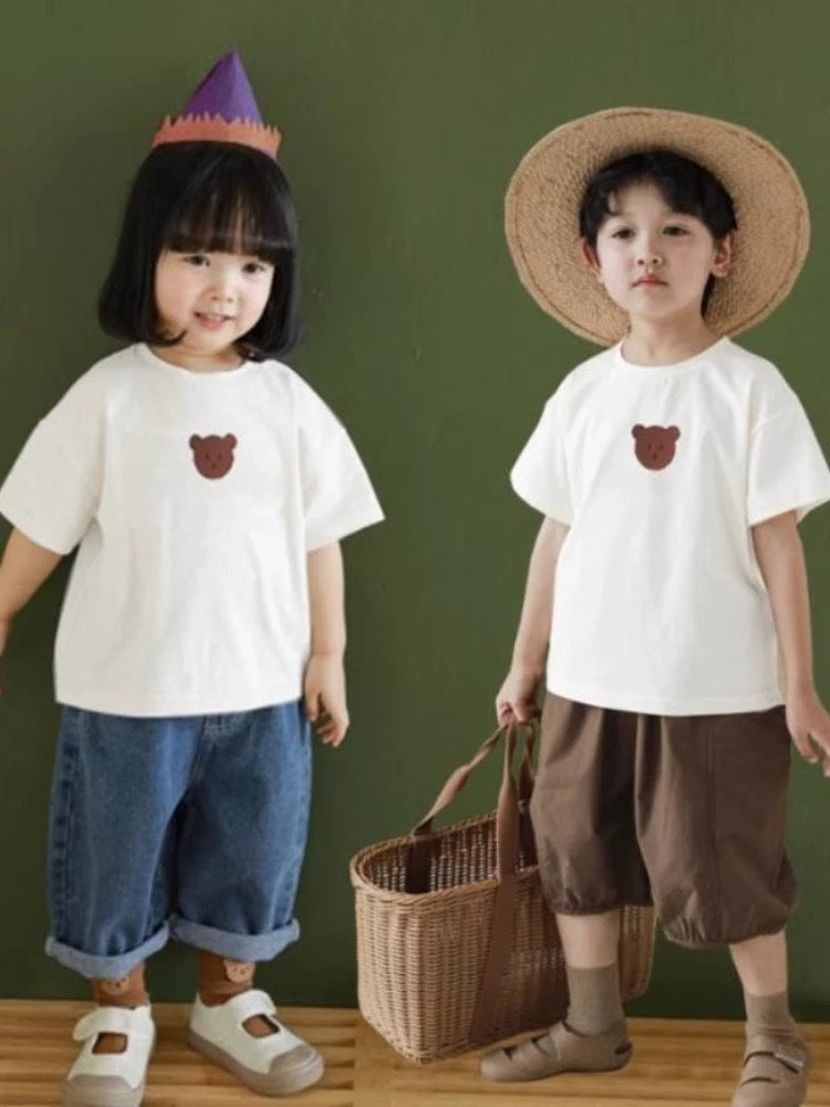 Korean Style Summer Clothing Family Pack Bear Class Parent-child Outfit