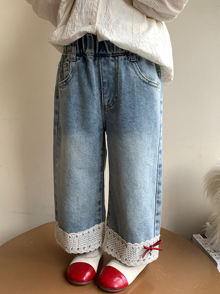 Children's Lace Bow Denim Fashionable Clothing Children's Pants