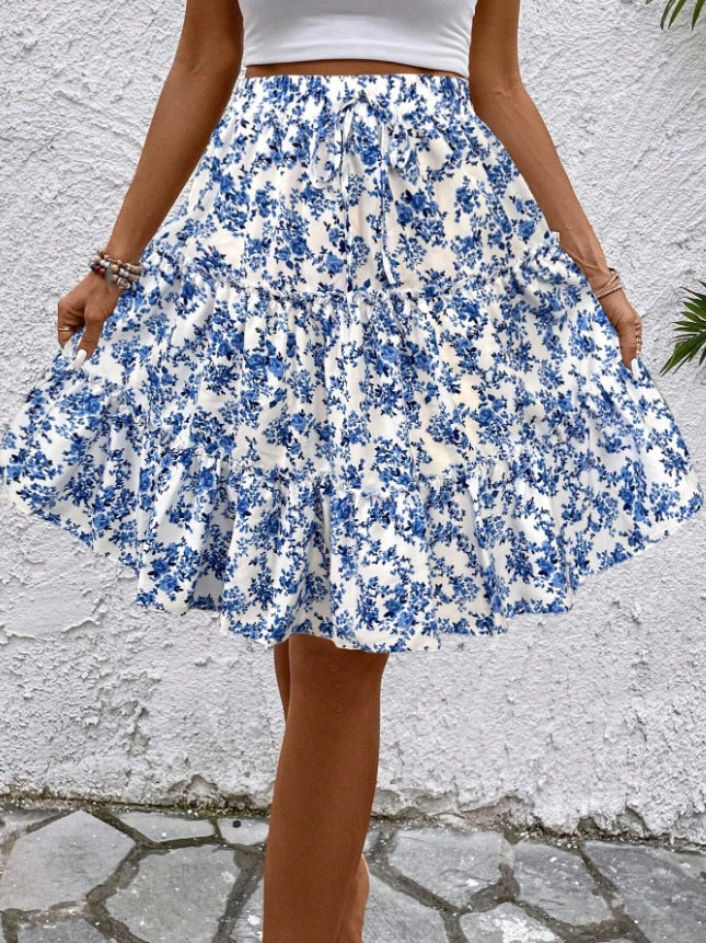 Women's Floral Leisure Vacation Elastic Waist Skirt