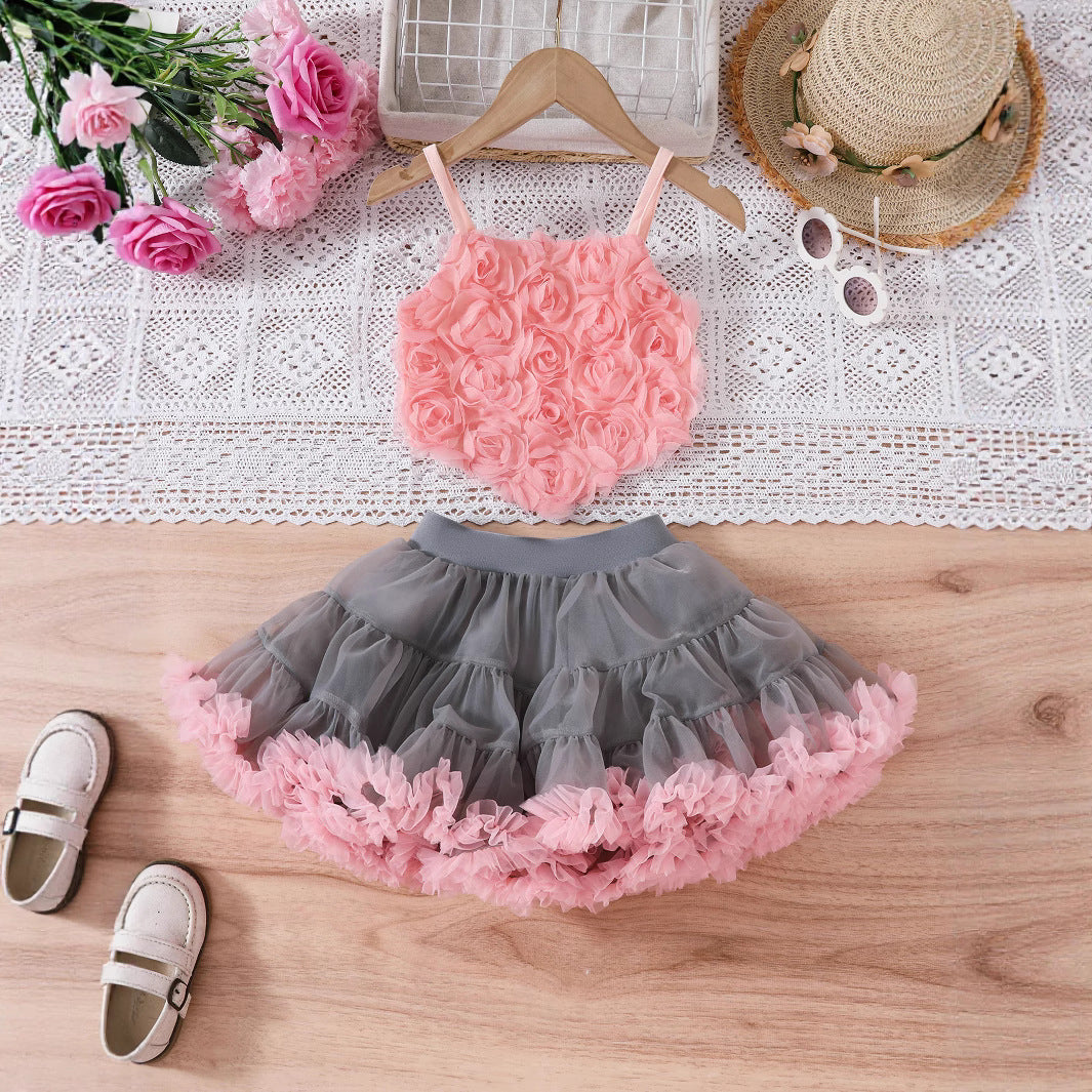 Children's Flower Sling Pink Cake Princess Dress Birthday Skirt Children's Suit