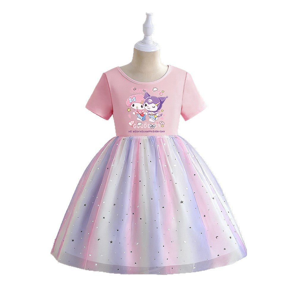 Children's Short Sleeve Clothing Rainbow Princess Skirt Clow Children's Dress