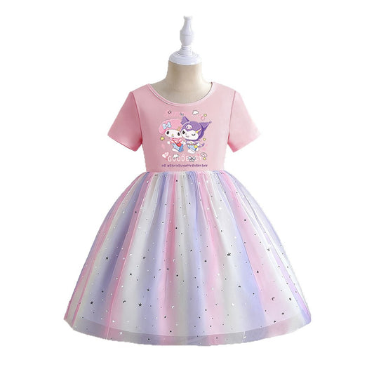 Children's Short Sleeve Clothing Rainbow Princess Skirt Clow Children's Dress