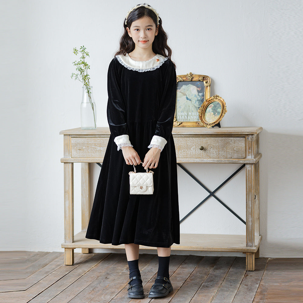 Lace Collar Veet Over Skirt Loose Casual Children's Dress