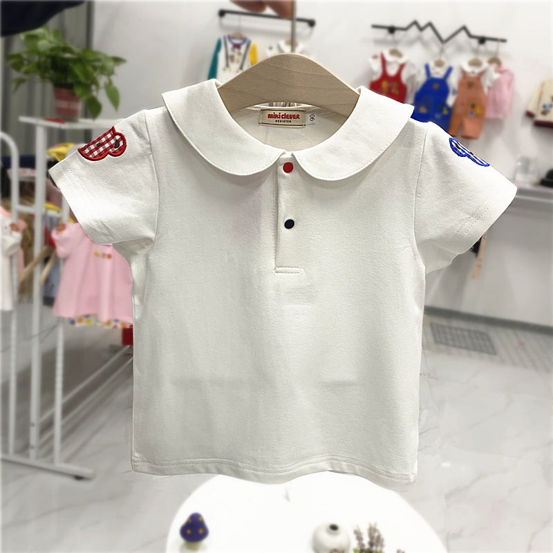 Children's Color Embroidery Peter Pan Collar College Style Children's T-shirt