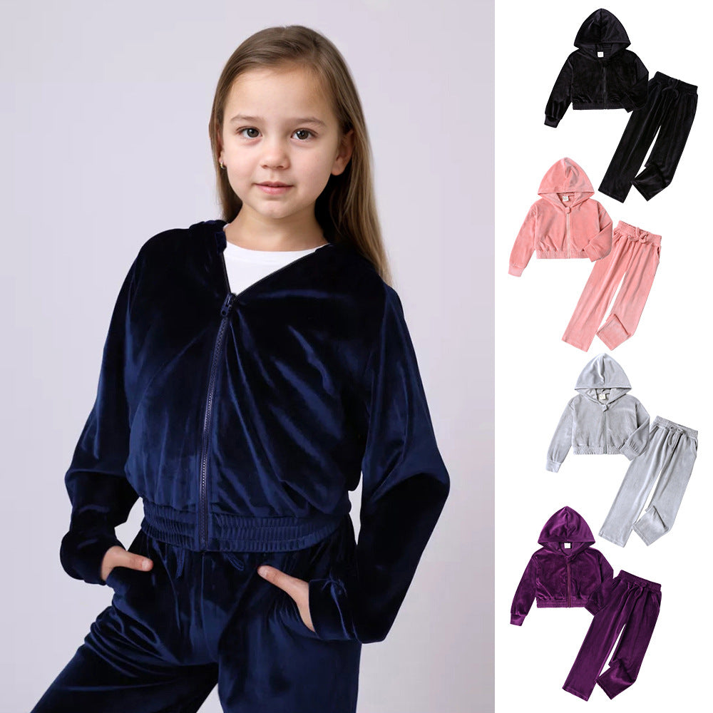 Sports Cap Gold Veet Casual Sweatshirt Two-piece Children's Suit