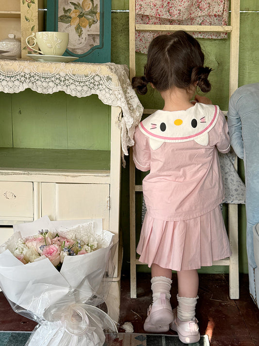 Children's Summer Cute Sailor Collar Cat College Children's Suit
