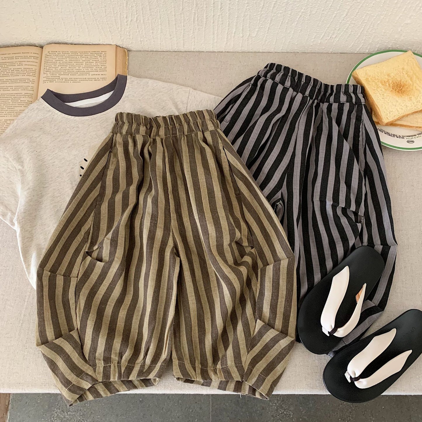 Children's Summer Boys Loose Striped Machete Cropped Children's Pants