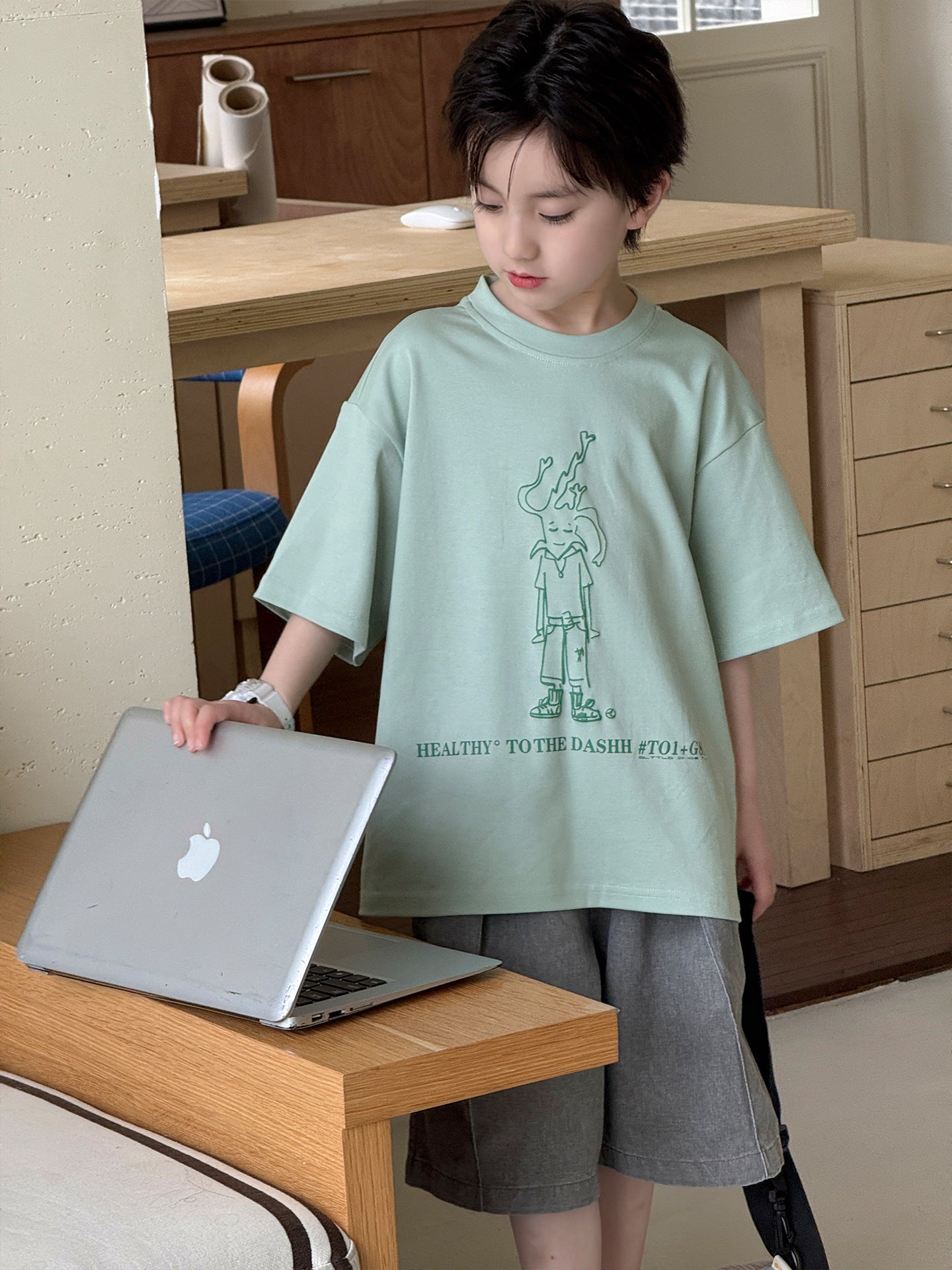 Children's Personalized Printed Short Sleeve Loose Round Neck Pullover Children's T-shirt