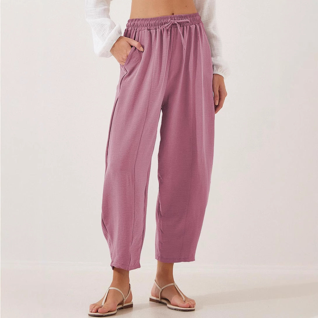 Women's High Waist Loose Vacation Drawstring Pocket Casual Pants