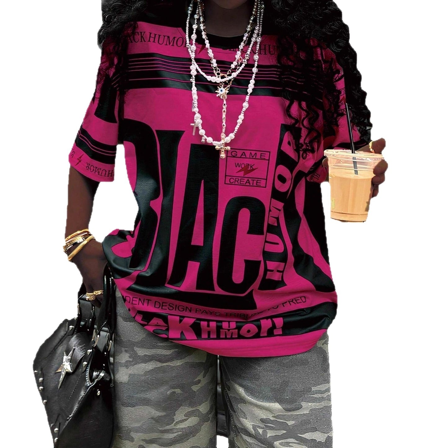 Women's Extra Marked Sports Casual Elegant Style Large Size T-shirt