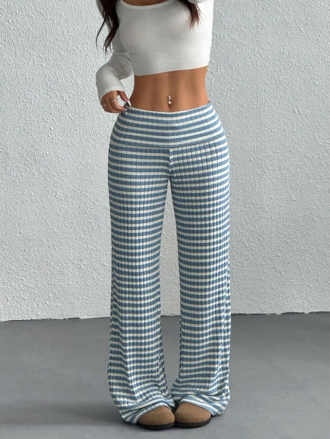 Women's Striped Solid Color Knitted Ladies Trousers Casual Pants
