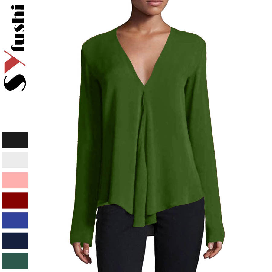 Women's Commuter Sleeve Solid Color Pullover Fashionable Lace Shirt, Chiffon Shirt