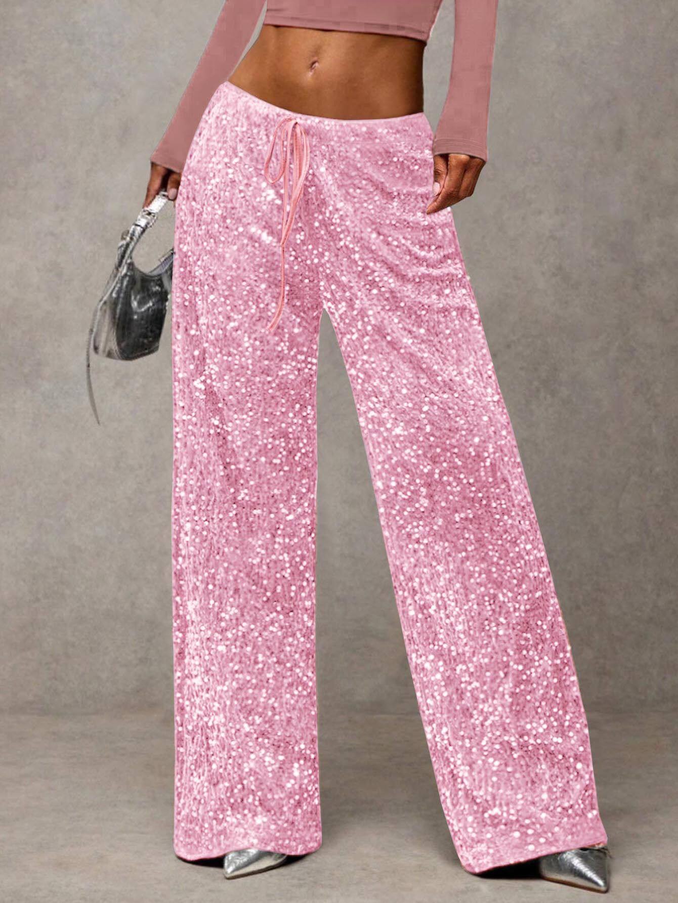 Loose Sequin Sequined Waist Strap Trousers Casual Pants