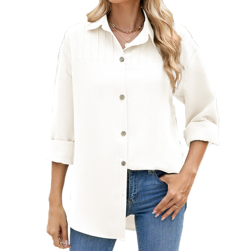 Women's Stripes Lapel Button Long Sleeve Loose-fitting Blouse