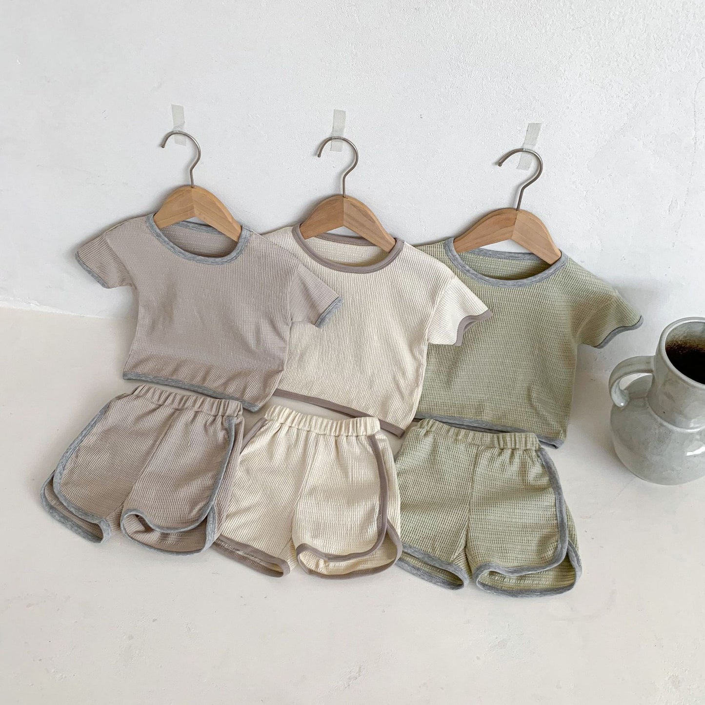 Korean Style Waffle Casual Sports Short Children's Suit
