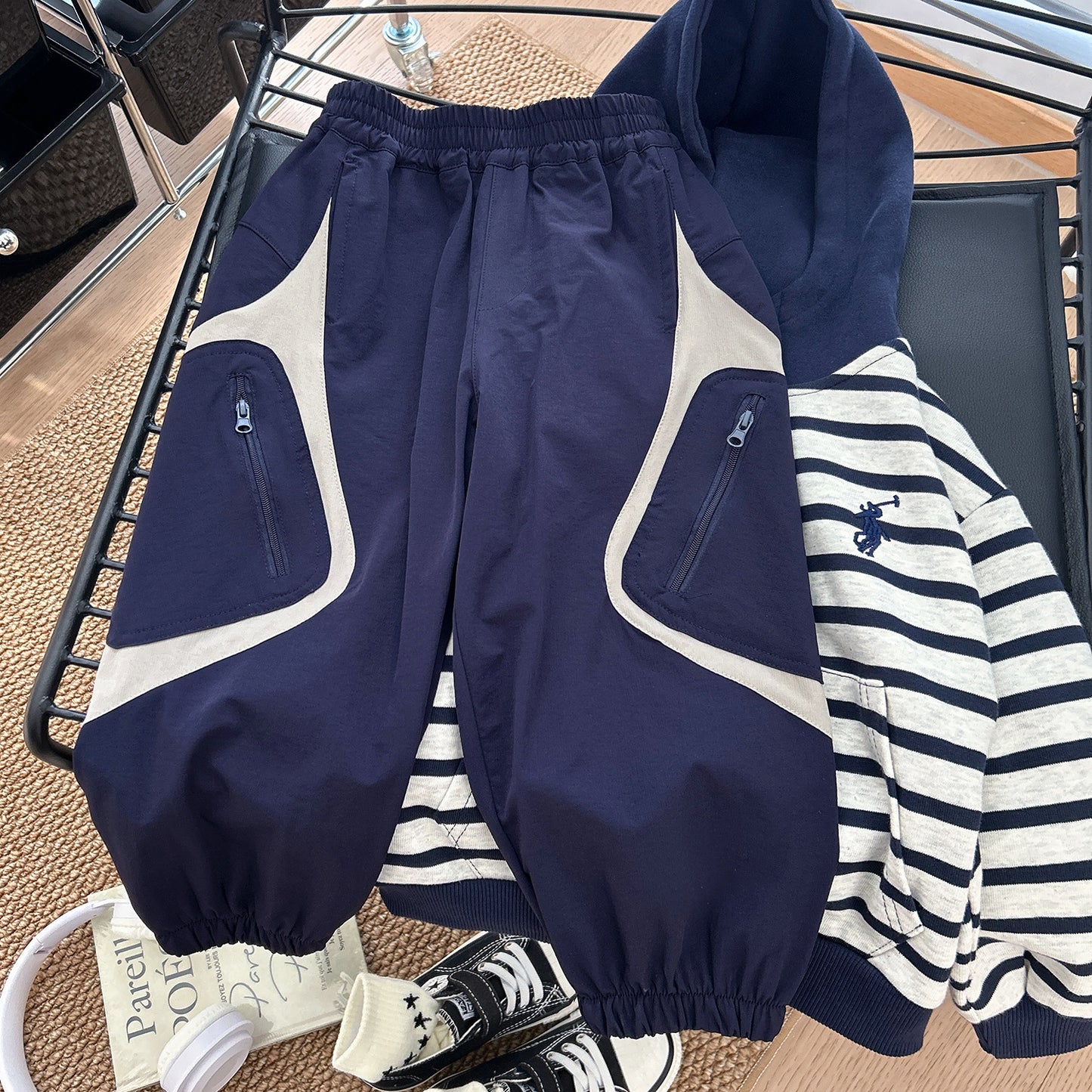 Children's Autumn Clothing Contrast Color Overalls Pocket Comfortable Children's Pants