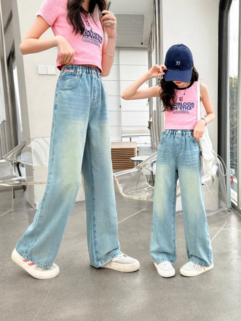 Medium Large Jeans Summer Thin Western Style Slimming Children's Pants
