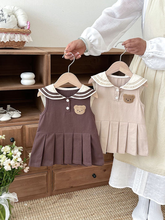 Children's Summer Preppy Style Bear Vest Skirt Western Children's Dress
