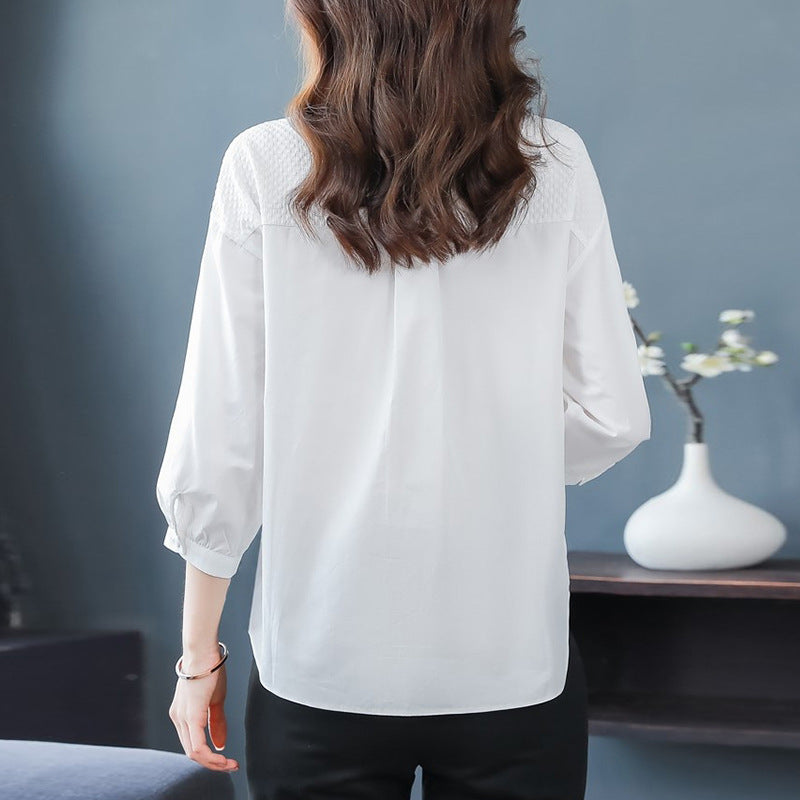 Women's Fashion Simple White Shirt Long Sleeve Korean Style Niche Design Blouse