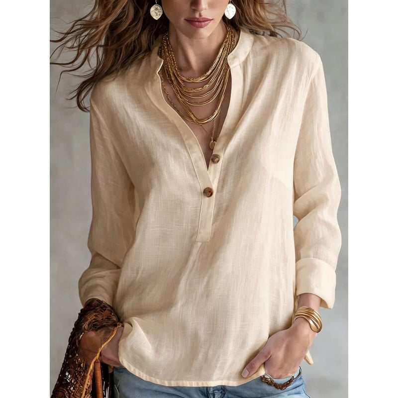 Women's Summer Solid Color Comfortable Fashion Button Women's T-shirt