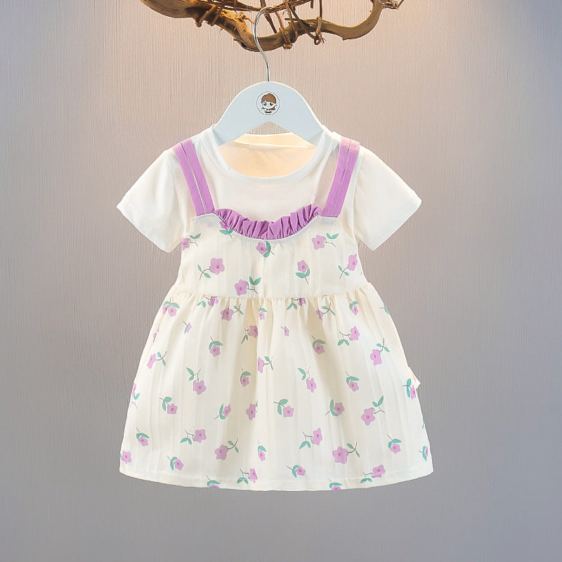 Children's Summer Cotton Floral Princess Year-old Short Children's Dress