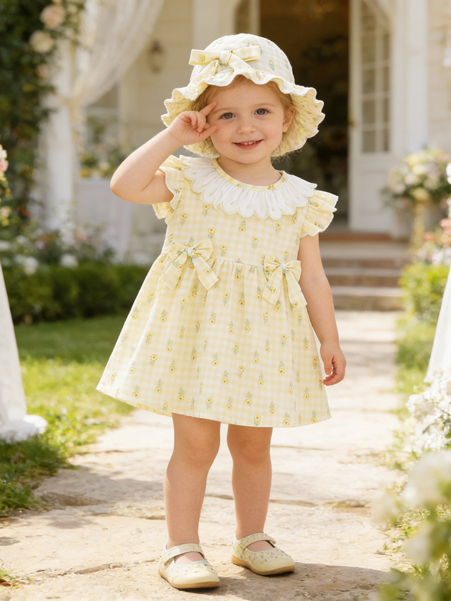 Children's Clothing Summer Skirt Lace Collar Sunflower Bow Children's Dress