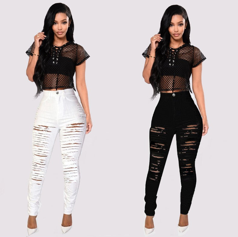 Torn Slim Stretch High Waist Denim Pants