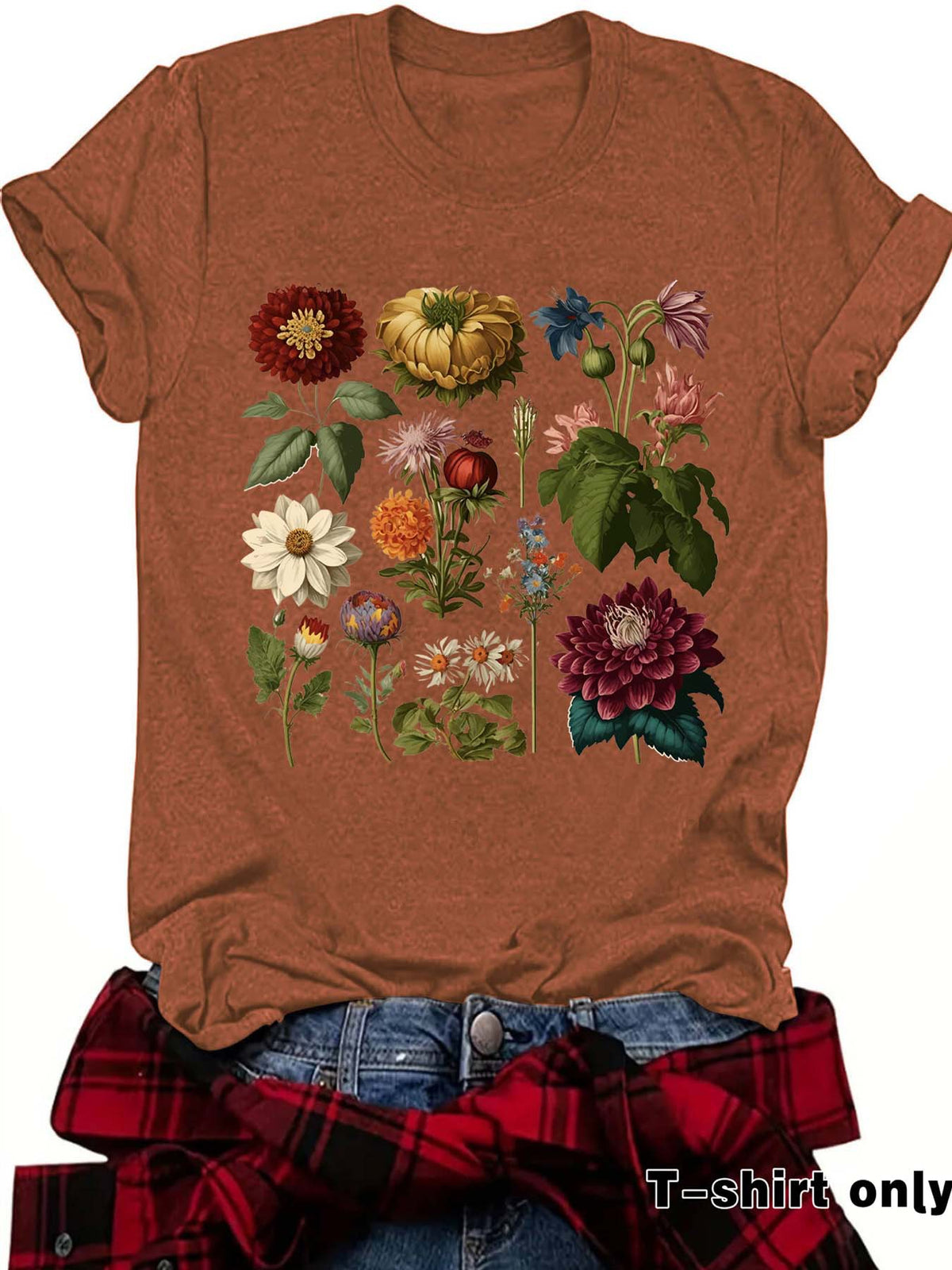Graceful Floral Print Sleeve Loose Fashion Women's T-shirt