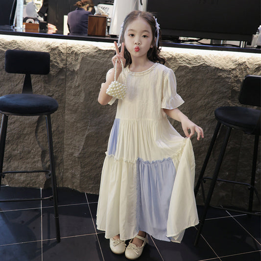 Children's French Fashion Summer Long Color Matching Princess Little Super Children's Dress