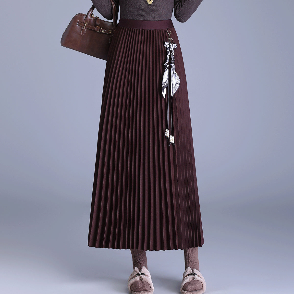 Scarf Pleated Thickened Woolen Mid-length High Waist Slimming Skirts