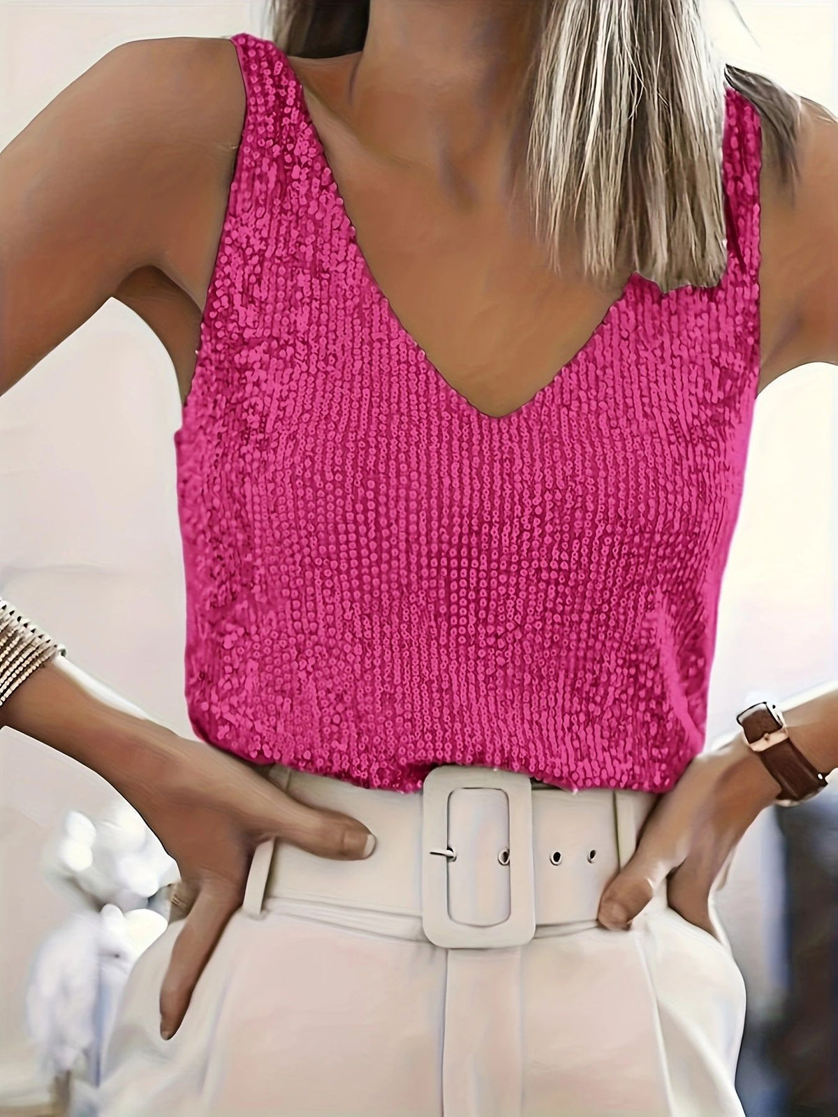Pretty Women's Shiny Sequined Sleeveless Sexy Small Vest/suspenders/tube Top
