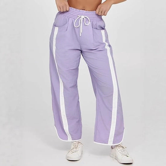 Women's Contrast Color Drawstring Bucket Loose Sports Pants