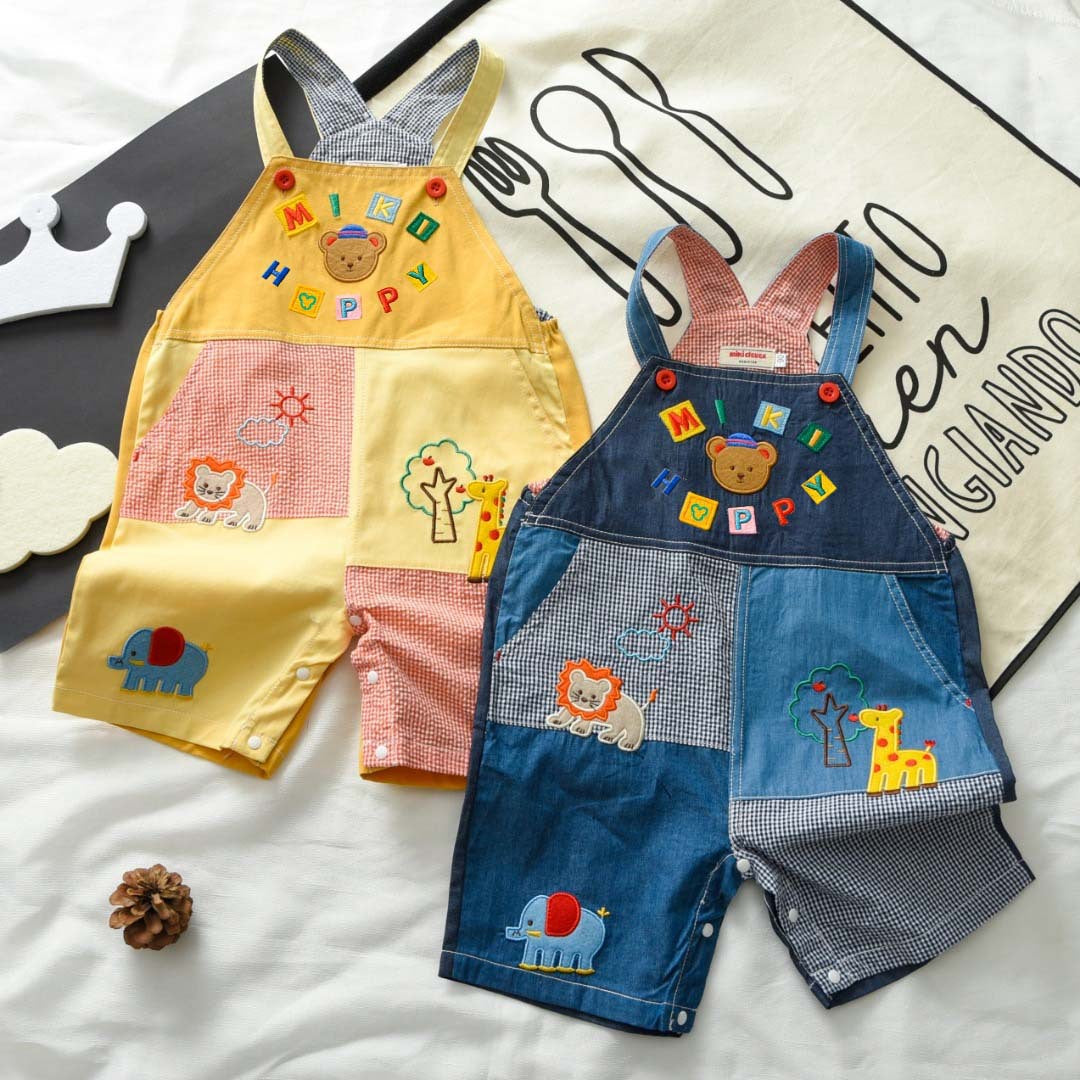 Children's Clothing Summer Cartoon Bear Letter Splicing Suspender Shorts Children's Pants