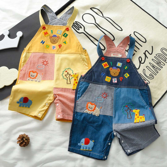 Children's Clothing Summer Cartoon Bear Letter Splicing Suspender Shorts Children's Pants