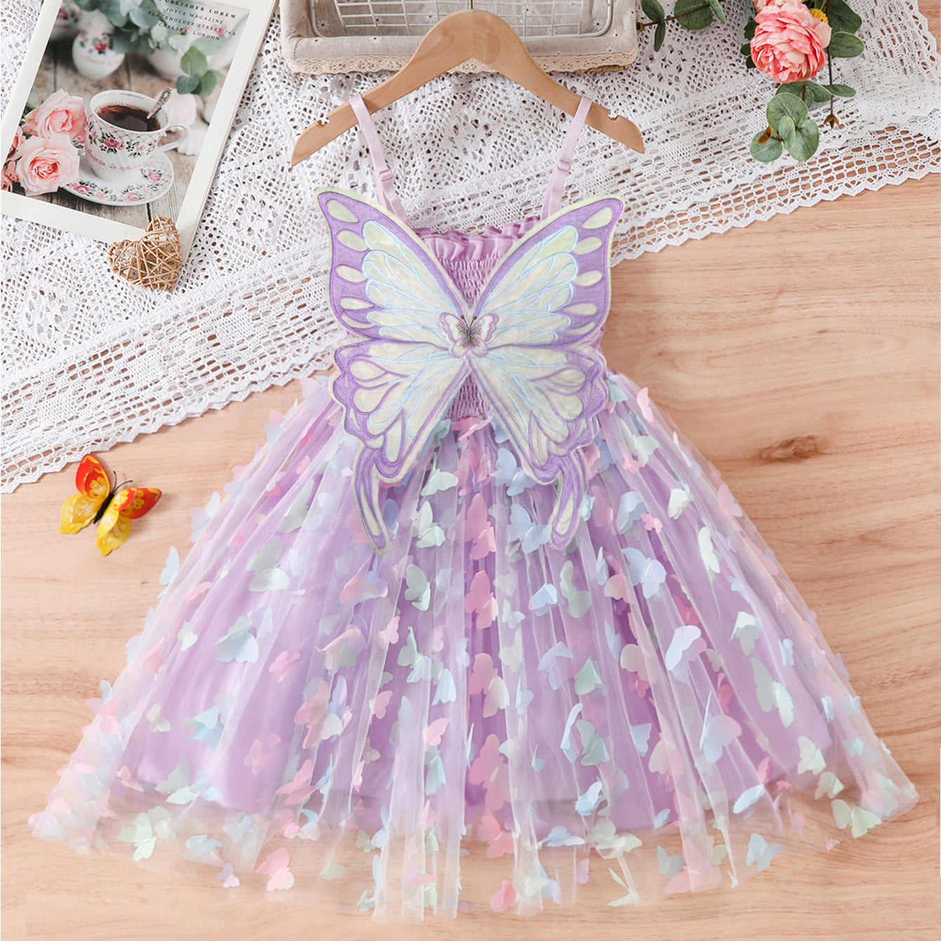Children's Cotton Clothing Colorful Butterfly Summer Western Style Tulle Skirt Children's Dress
