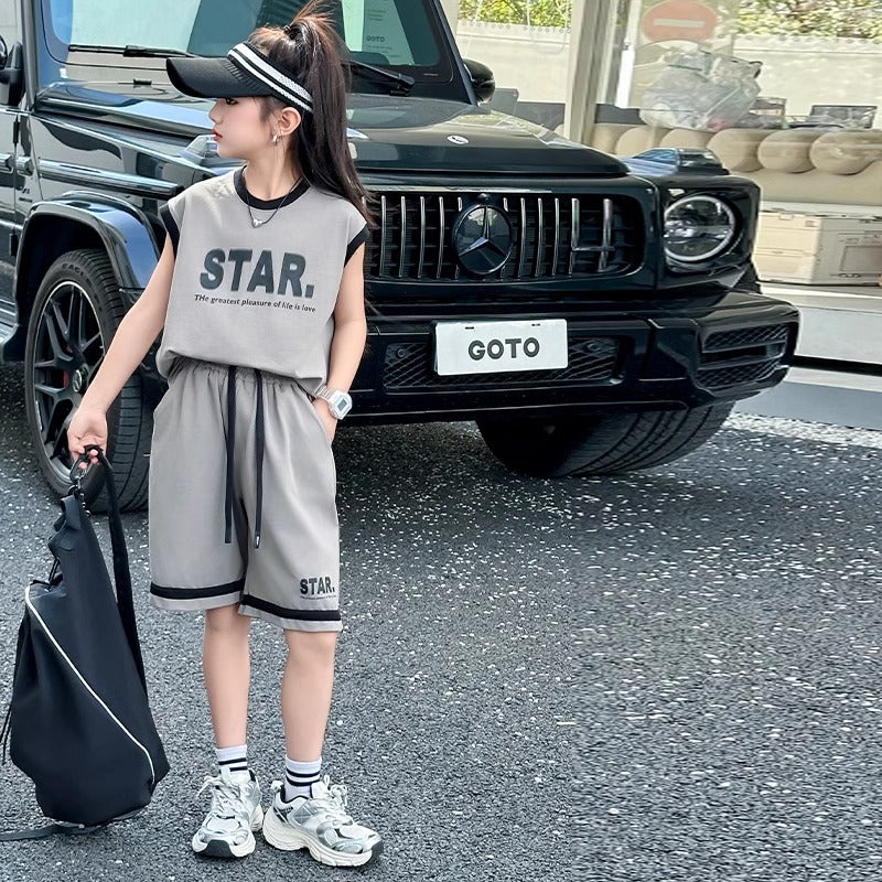 Children's Sports Summer Korean Style Loose Western Sleeveless Tank Children's Suit